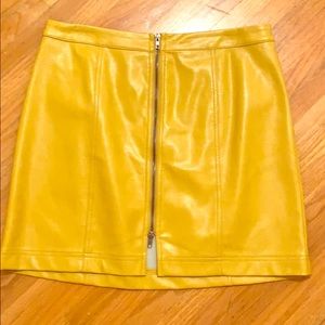 Moon River Yellow Leather Zipper Skirt